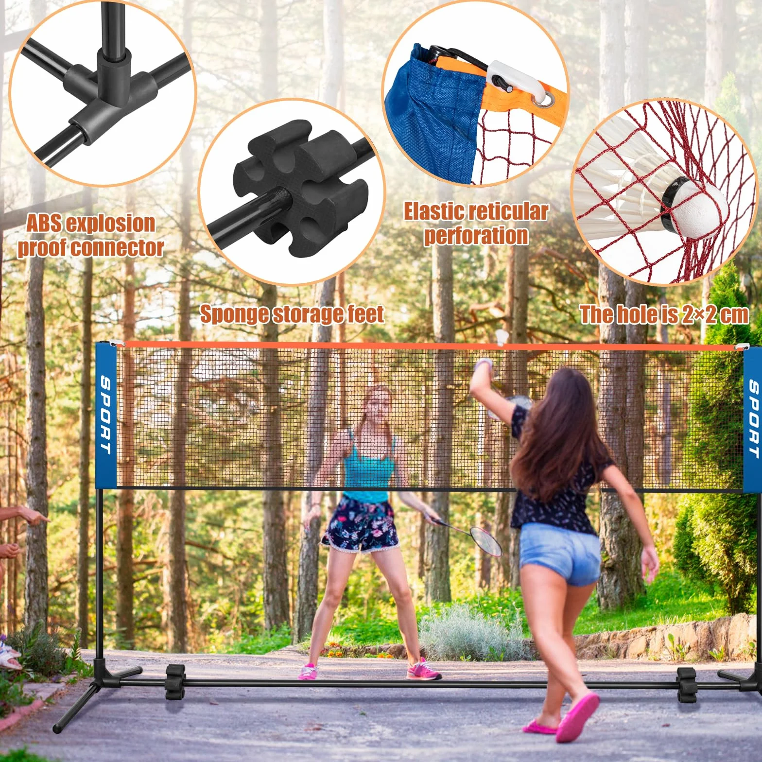 AKOZLIN Rete da badminton portatile, regolabile in altezza, con pali e borsa per il trasporto, per badminton, pallavolo, tennis, pickleball, calcio, tennis, facile installazione, 3 m/4,1 m/5,1 m