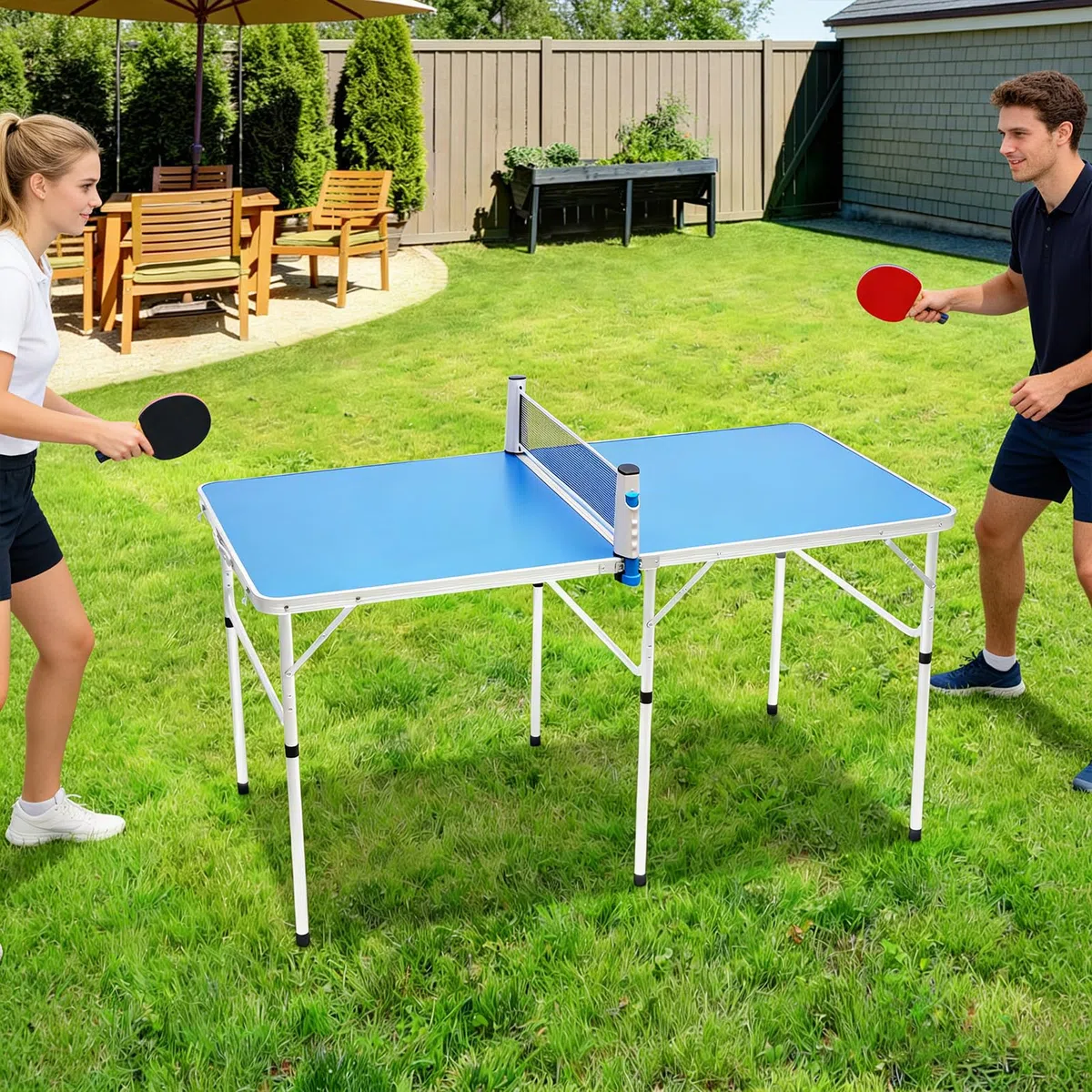 Tavolo da ping pong di medie dimensioni, pieghevole, con rete, 2 racchette, 3 palline, per giochi interni ed esterni, 152 x 76 x 76 cm