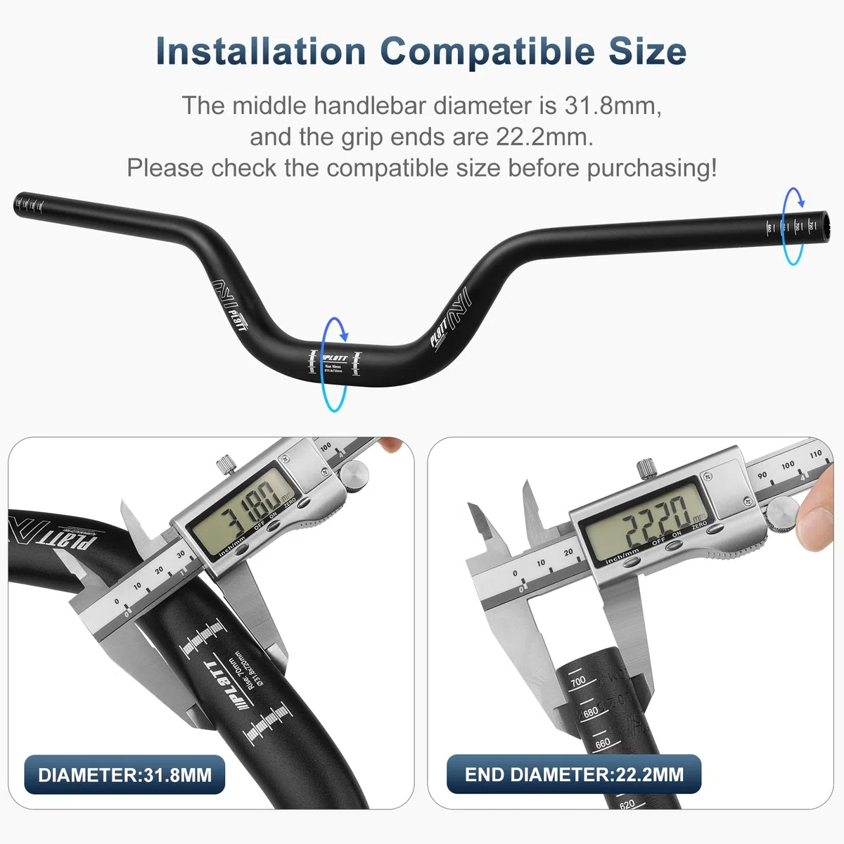 PLATT Manubrio per mountain bike da 31,8 mm in lega di alluminio per mountain bike (720 mm, 50mm di aumento)