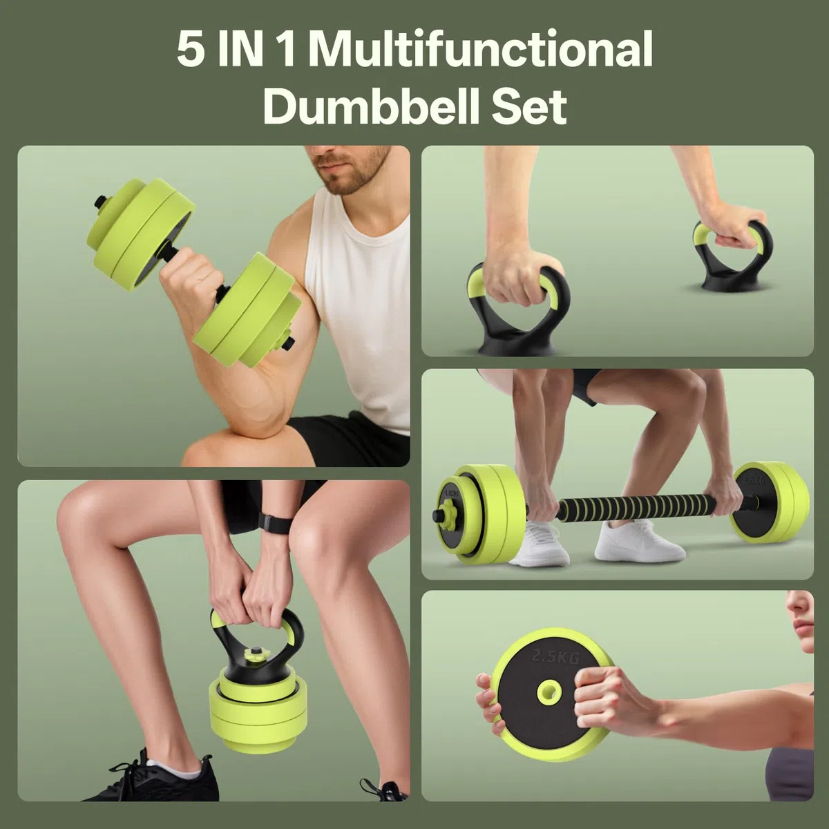 PASYOU Manubri Regolabili 5 in 1 Set, Include Manubri, Bilancieri, Kettlebell, Flessioni per Pesi Palestra Set Manubri per Fitness a Casa