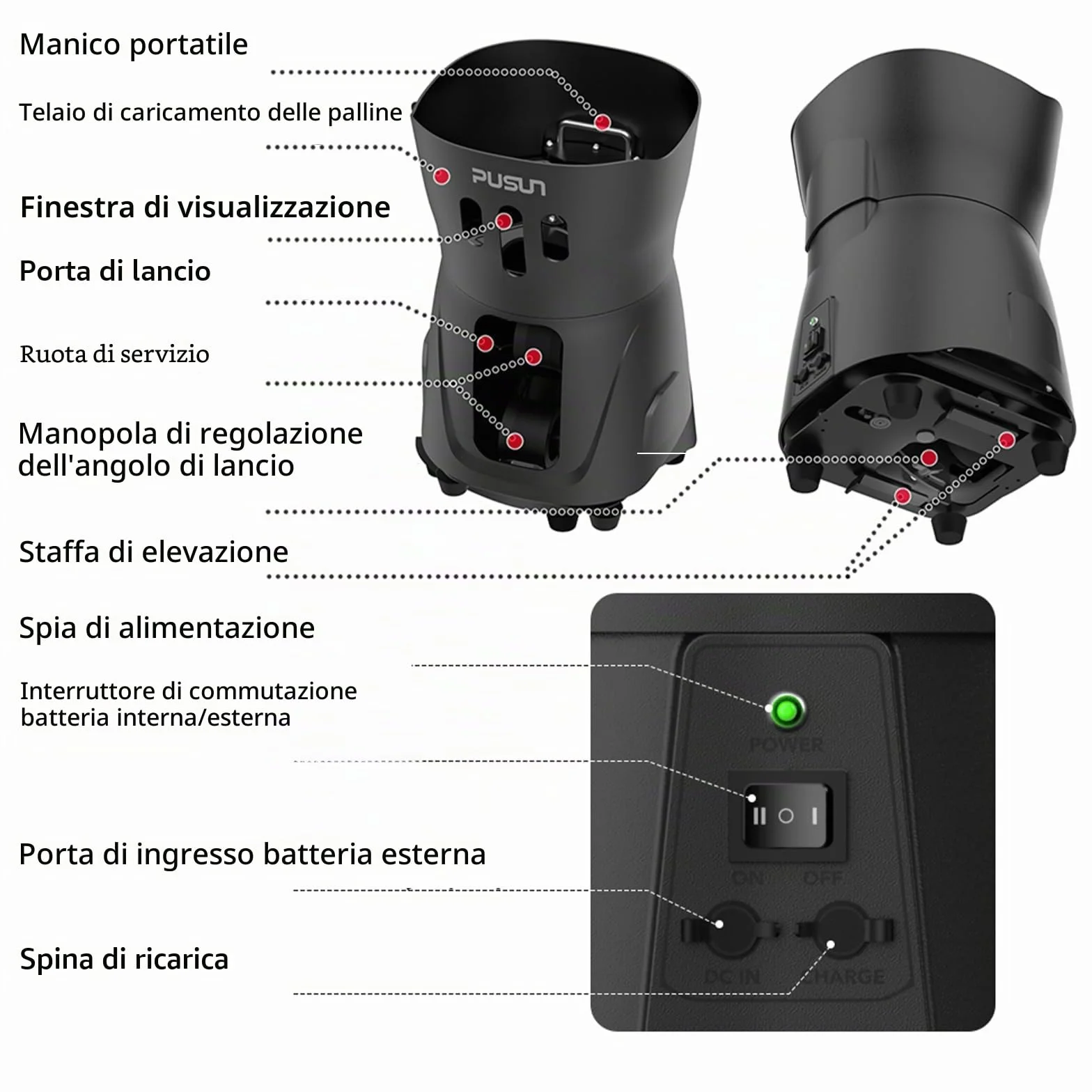 PT-Mini Pro - Macchina professionale per palline da tennis, automatico, con telecomando, controllo intelligente con app, tramoggia di oltre 65 palline, alimentata a batteria, attrezzatura per esercizi