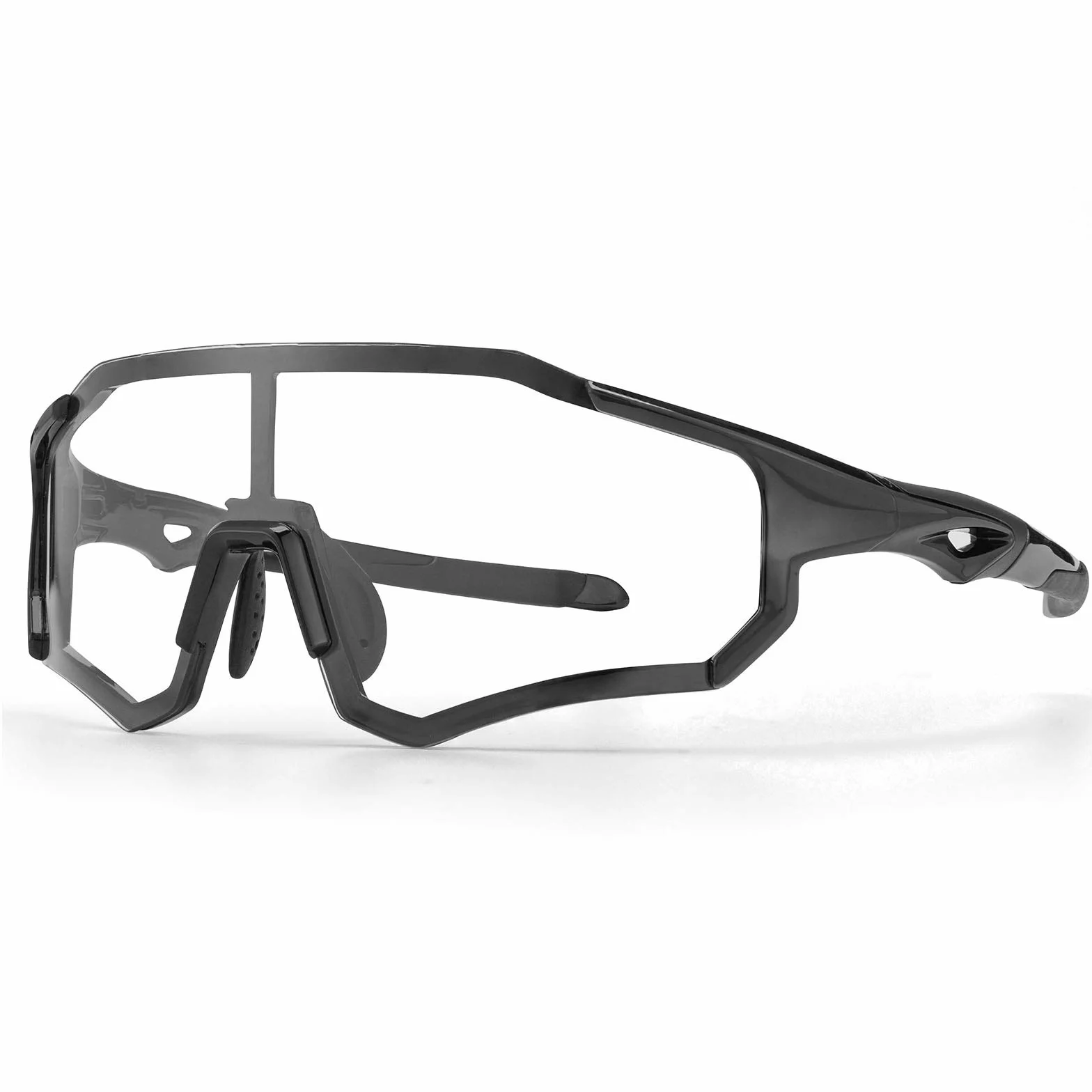 ROCKBROS Occhiali da Ciclismo Sportivi Anti-UV400, Occhiali Fotocromatici da Sole per MTB Bici, Uomo Donna, PC Lenti Trasparenti, Leggero Nero