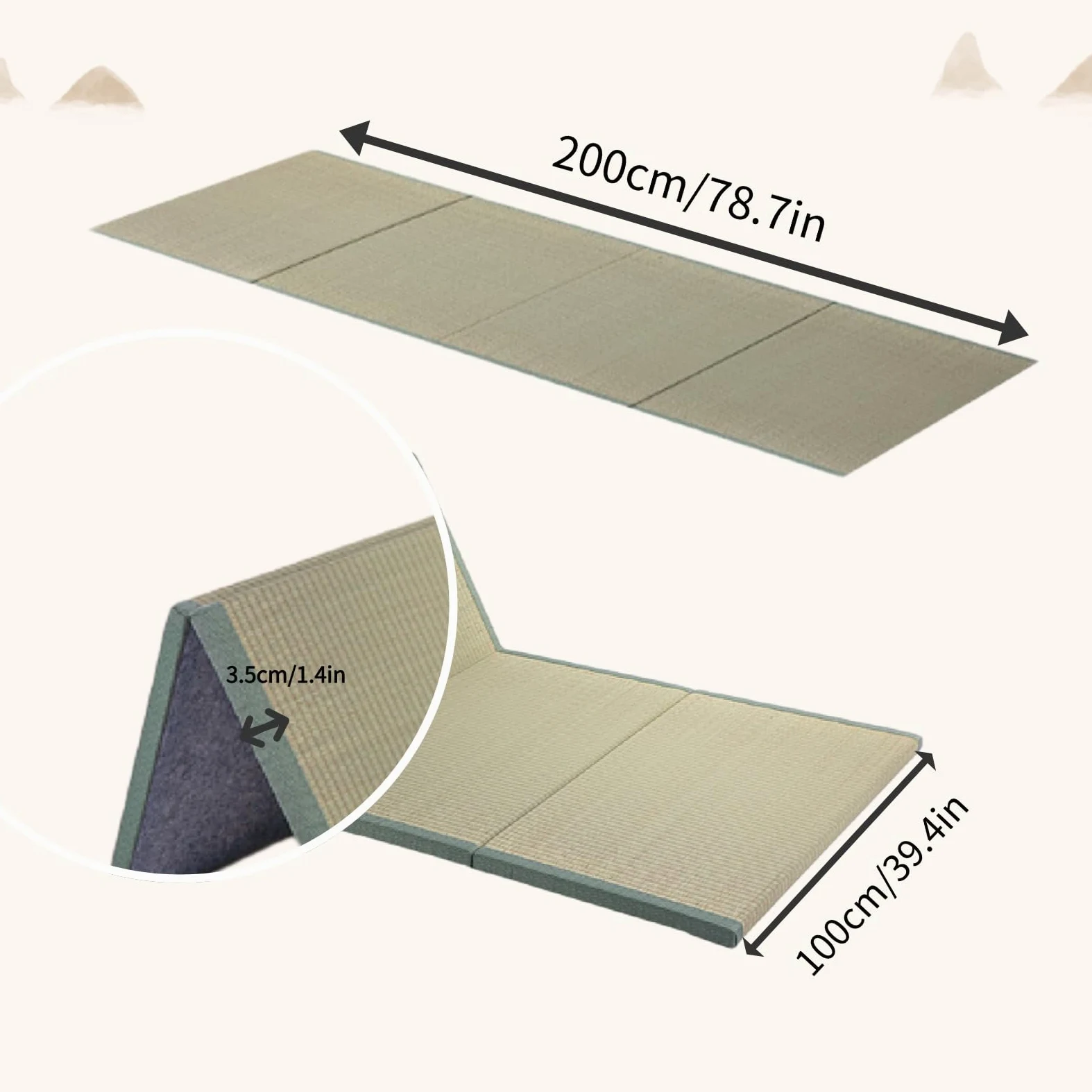 Tappetino ecologico per erba – Materasso pieghevole antiscivolo per meditazione, yoga e sonno, spessore 3,5 cm, per benessere e relax