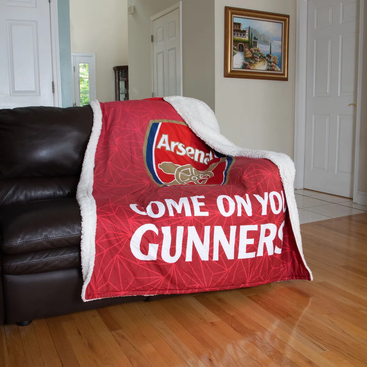 Arsenal FC EPL Slogan Sherpa - Coperta in peluche