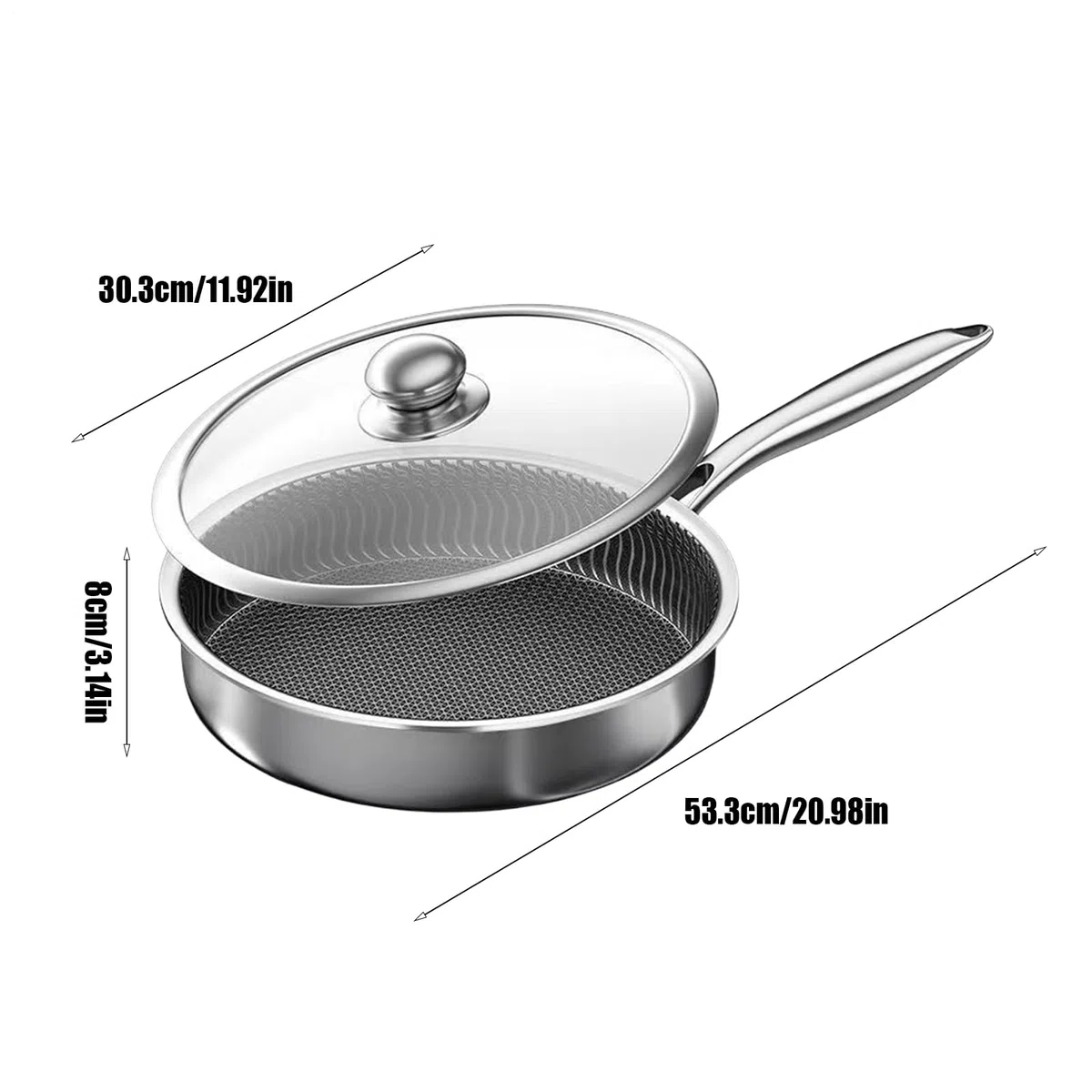 Padella antiaderente con coperchio, 50 x 30 x 8 cm, pentole in acciaio inox per fornelli a induzione, cucina, appartamento, ristorante, barbecue, campeggio all'aperto, preparazione quotidiana dei