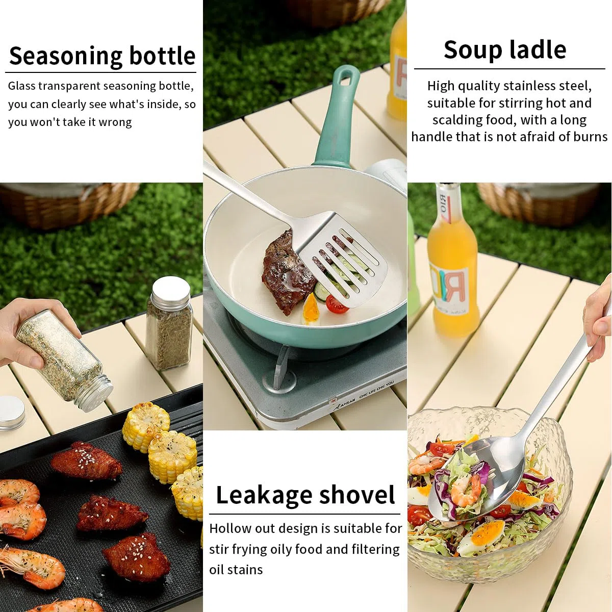 HOMQUEN Camping Essential Attrezzatura da tavola da Campeggio, Utensili da Cucina da Campeggio Camper Accessori da Campeggio, Escursioni all'aperto, Picnic, Barbecue Regali, Strumenti da Campeggio
