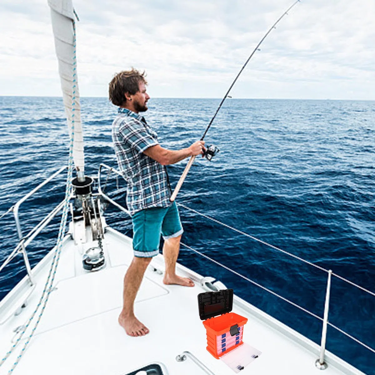 Veemoon Scatola per Attrezzi da Pesca Arancione, Grande, in Plastica | Capacità Ampia, Maniglia Pieghevole, per Utensili e Piccoli Oggetti, Struttura Portatile per Trasporto Facile