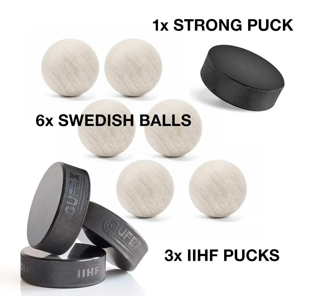 Hockey Revolution Essentials Kit – Palline svedesi in legno con dischi da hockey e disco in plastica resistente – Abilità di dribbling del pavimento, Deke e trapani per la manipolazione delle palle