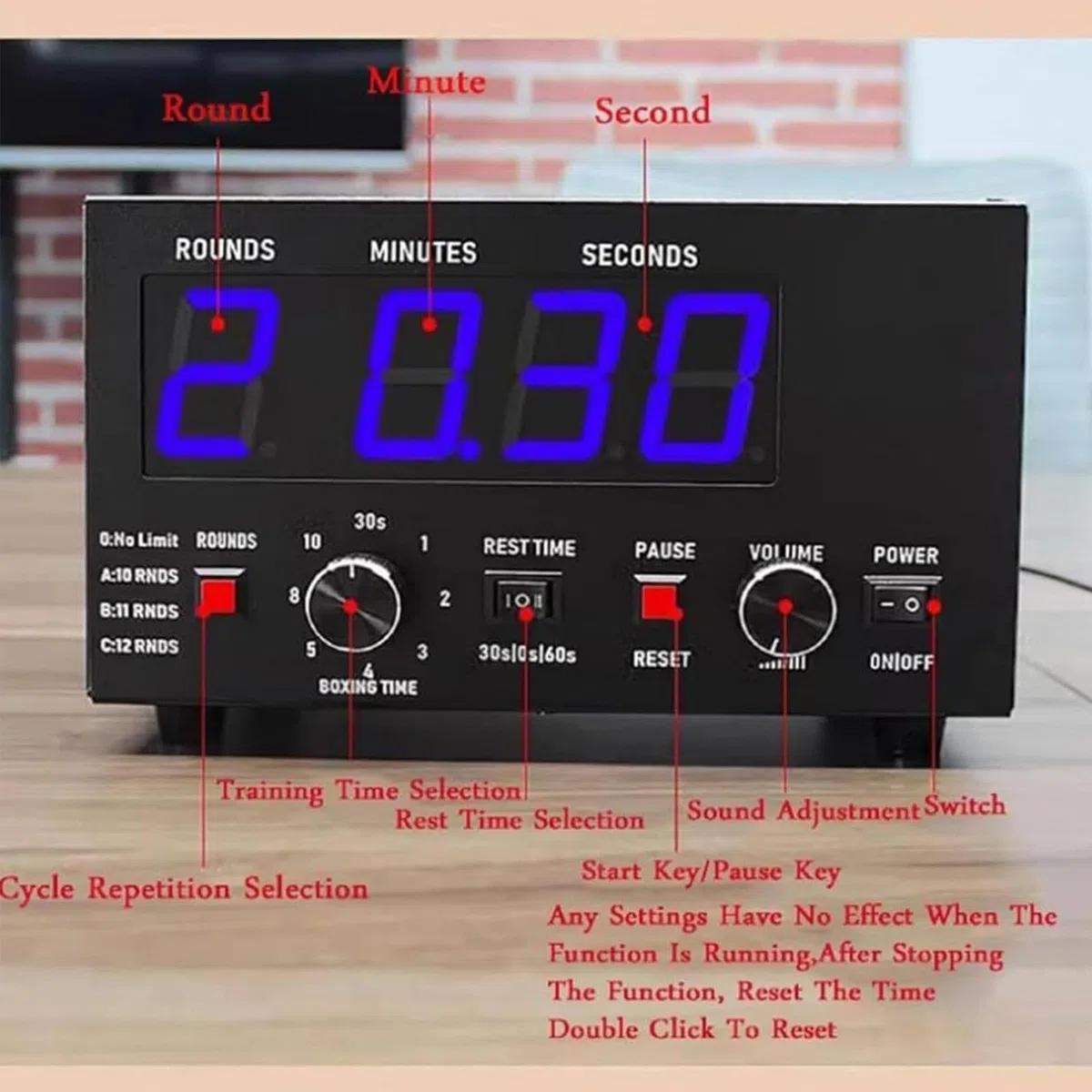 Timer a intervalli da palestra con display a LED, suono regolabile, tempo di allenamento selezionabile, timer a intervalli professionale per Muay Thai, MMA, kickboxing