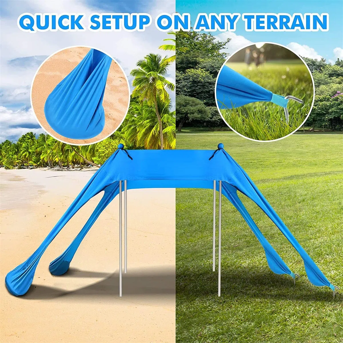 KirdumeTenda da Spiaggia Design Sun Shelter UPF50 Portatile, con Ancoraggio A Sabbia, 2 Pali in Alluminio, Borsa per Il