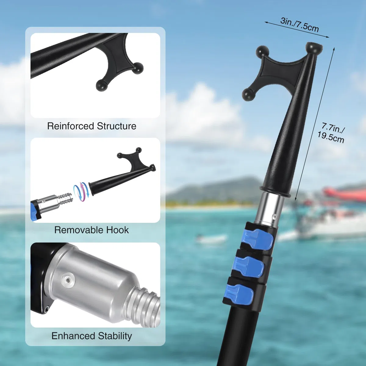 REDCAMP Gancio telescopico per docking, in alluminio, allungabile, multiuso, leggero, galleggiante, accessorio per barca, colore: nero