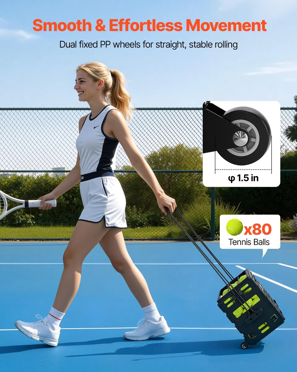 VEVOR Carrello Porta Palline da Tennis 2 in 1 con Cestello, capacità 80 Palline, con Ruote Scorrevoli e Struttura Resistente, Facile da Spostare, Contenitore Portatile per Allenamento e Pickleball