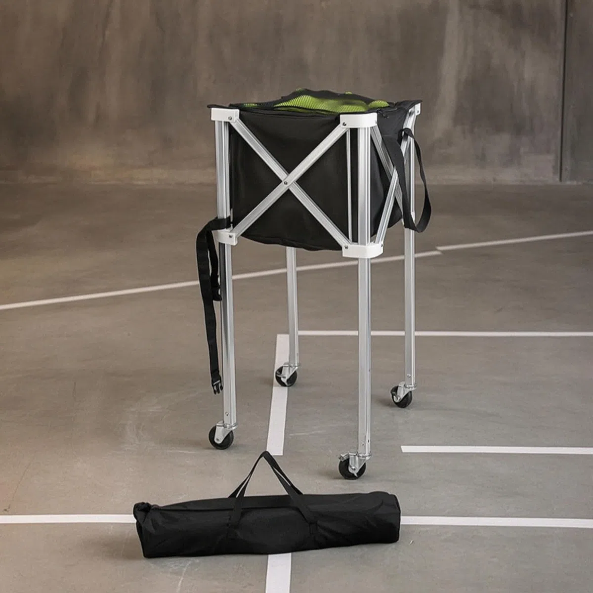Carrello Porta Palline da Tennis Pieghevole Leggero Cestino Resistente Contenitore per Allenamenti, Tennis Cart Silver