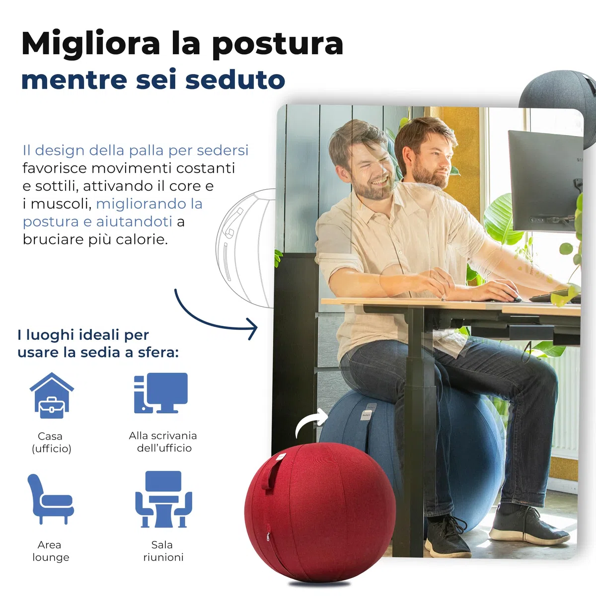 Backerz Palla Seduta Ufficio di dimensioni 55CM 65CM 75CM - Palla Fitness 110 kg portata Palla Ginnastica con rivestimento in lino per tonificazione, e postura corretta