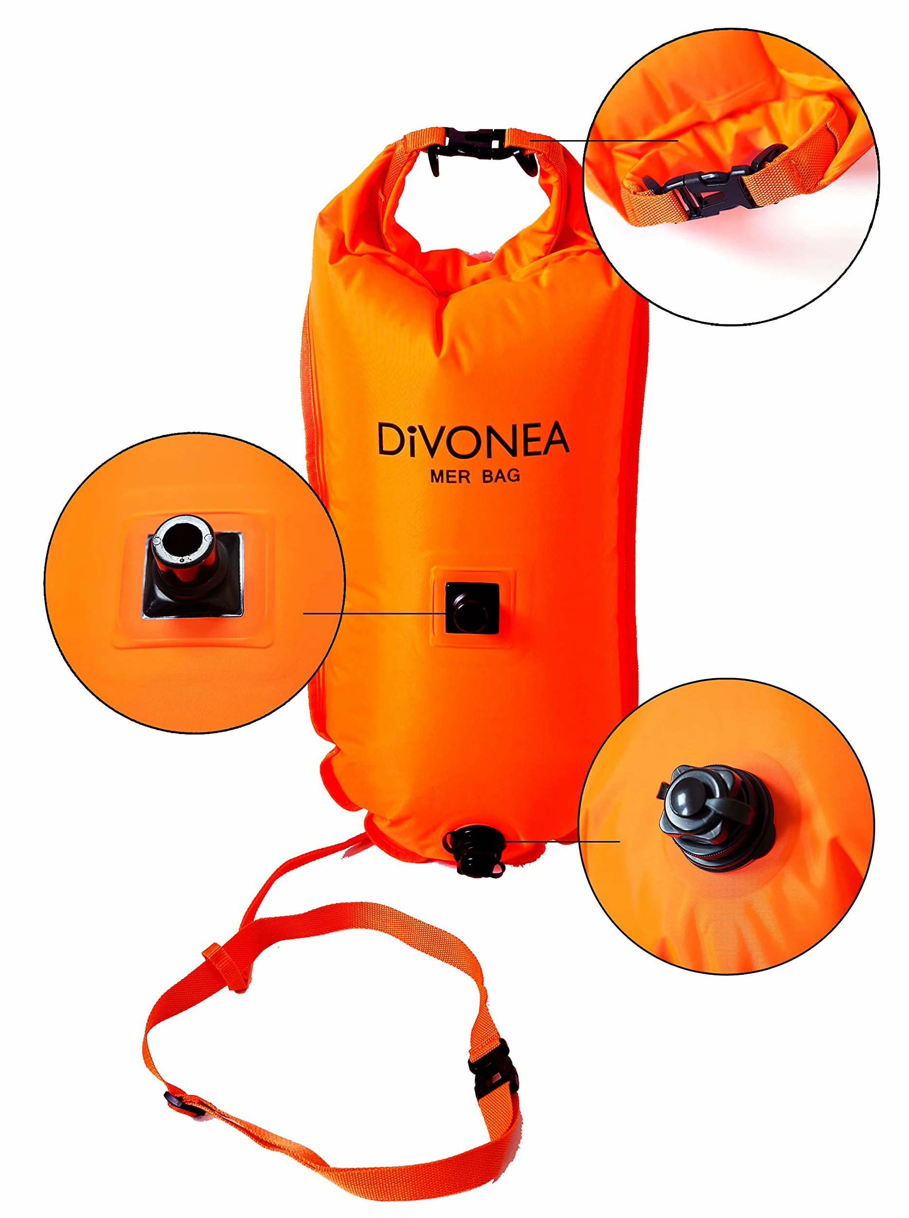 DiVONEA | Boa di segnalazione per immersione + Borsa impermeabile 28 L + Boa nuoto con tasca Impermeabile- 3 prodotti en 1 con accessori inclusi