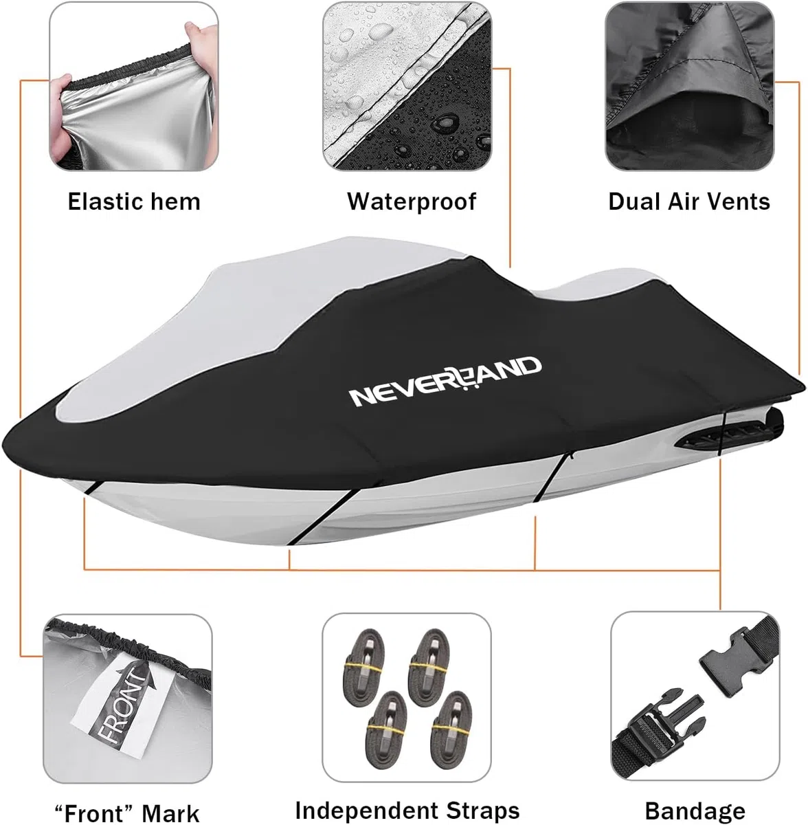 NEVERLAND Copertura per moto d'acqua adatta per moto d'acqua da 2 a 3 posti, resistente, impermeabile, con 2 prese d'aria di grado marino resistente ai raggi UV, compatibile con Yamaha Sea-Doo