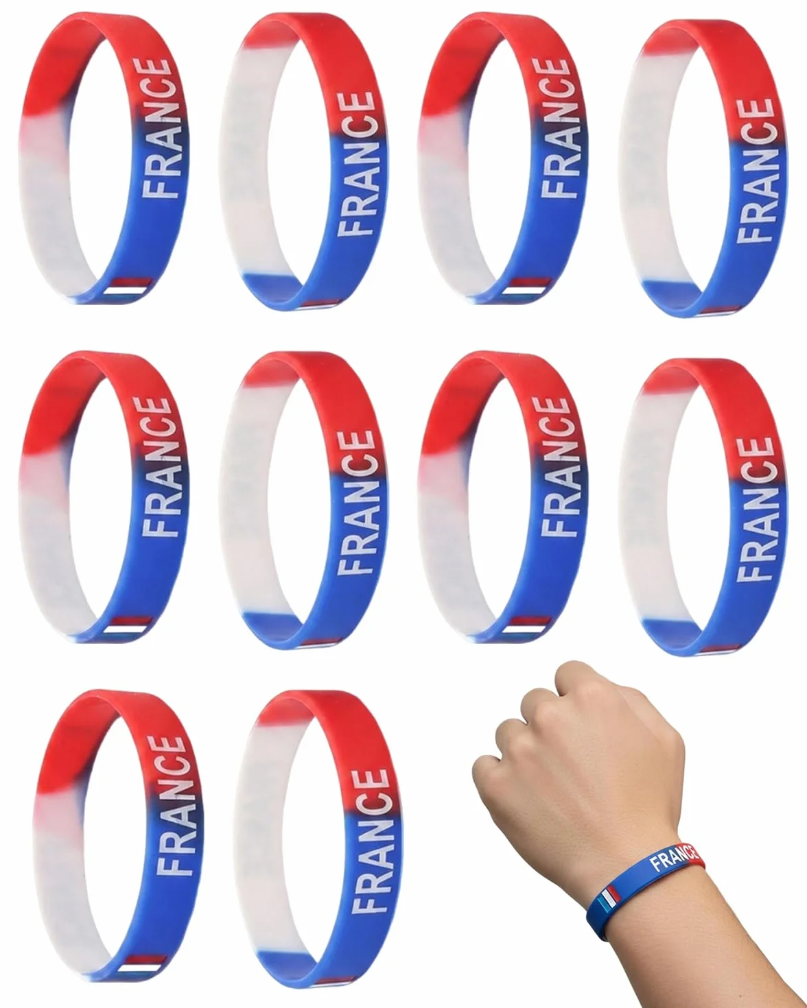 TISCH Braccialetti 10 Pezzi Francia Mondiale 2026 – Elastici Silicone Blu Bianco Rosso per Tifosi. Accessori Essenziali per Pubblic Viewing, Stadio e Spirito di Squadra Équipe Tricolore.