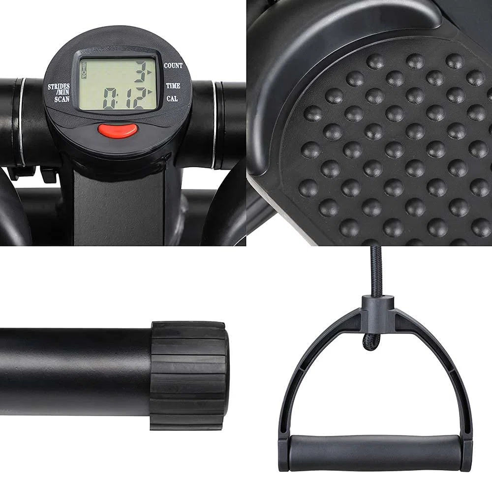 BAKAJI Stepper Allenamento Fitness Cardio Gambe Pancia Fianchi con Display LCD Calorie Tempo e Manubri Elastici Allenamneto Braccia Spalle Struttura in Acciaio Inox Pedali Antiscivolo