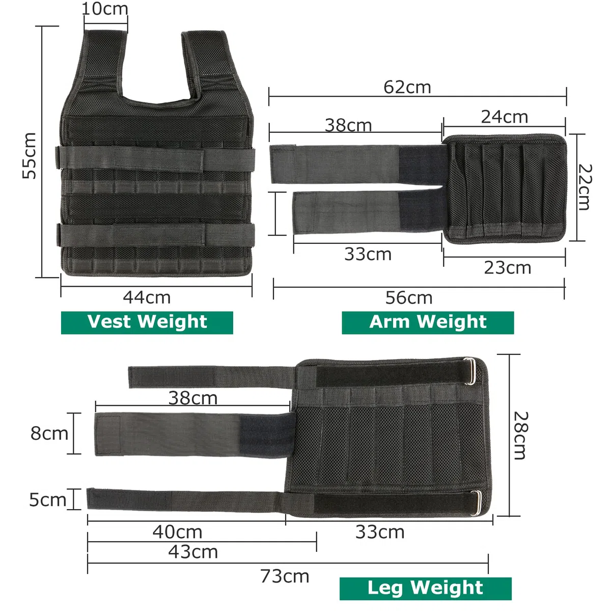 Gilet da 35 Kg con Pesi per le Gambe da 6 Kg e per le Braccia da 5 Kg, Gilet da Allenamento Regolabile con 32 Tasche, Tessuto a Rete, Spallacci Ammortizzanti, Resistente
