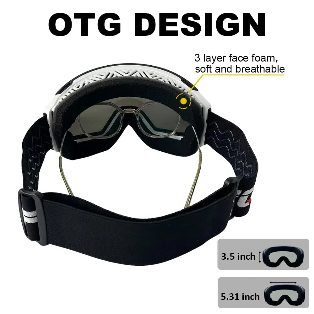 Occhiali da sci – Occhiali da snowboard OTG con anti-appannamento, sistema di cambio magnetico e protezione UV per motoslitte e skate