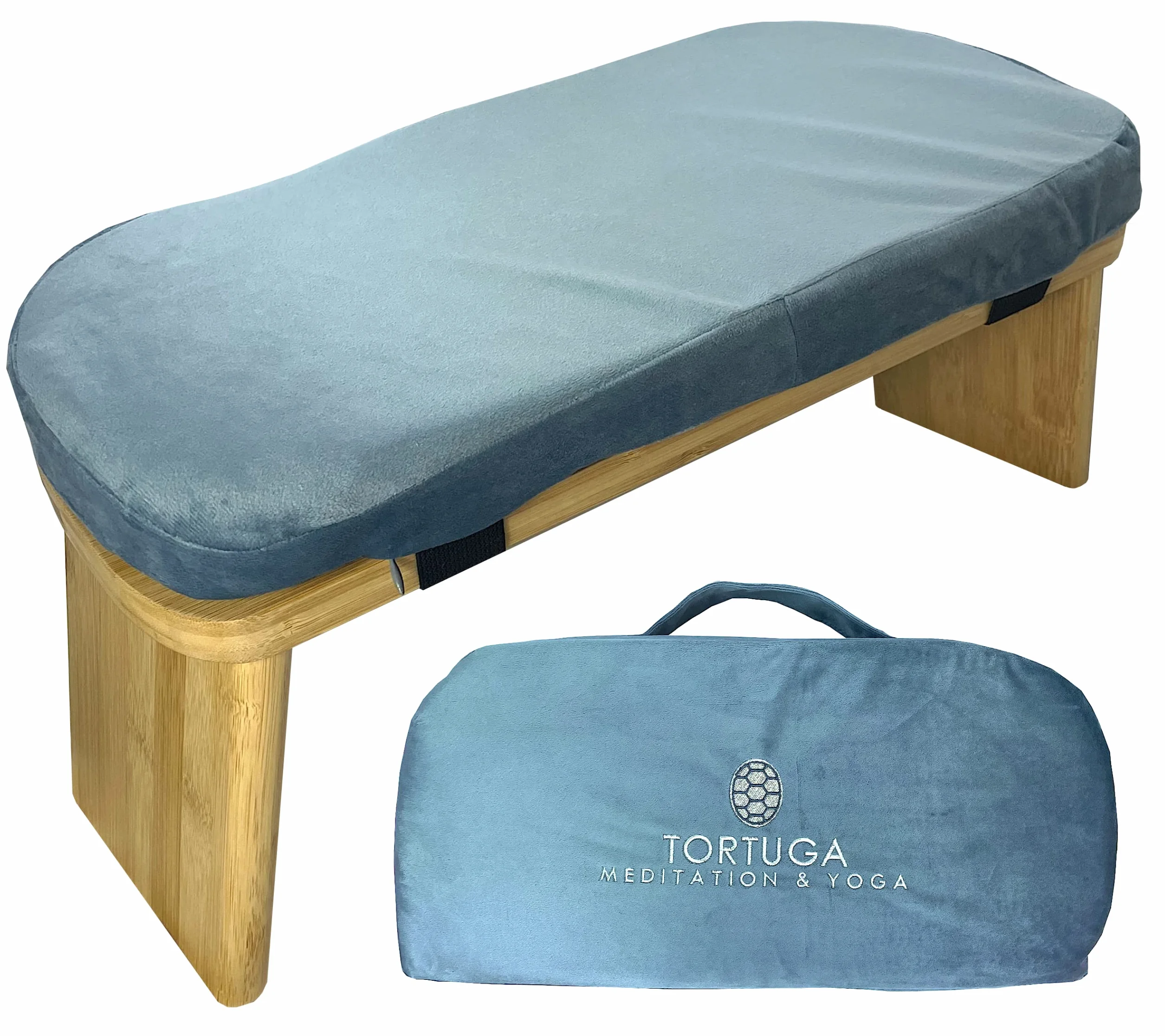 TORTUGA - Panca da meditazione in bambù biologico - Pieghevole ed ergonomico - Blu - 46x18x15cm - Pacchetto completo: borsa da trasportare, comodo cuscino - Migliora la postura e la consapevolezza