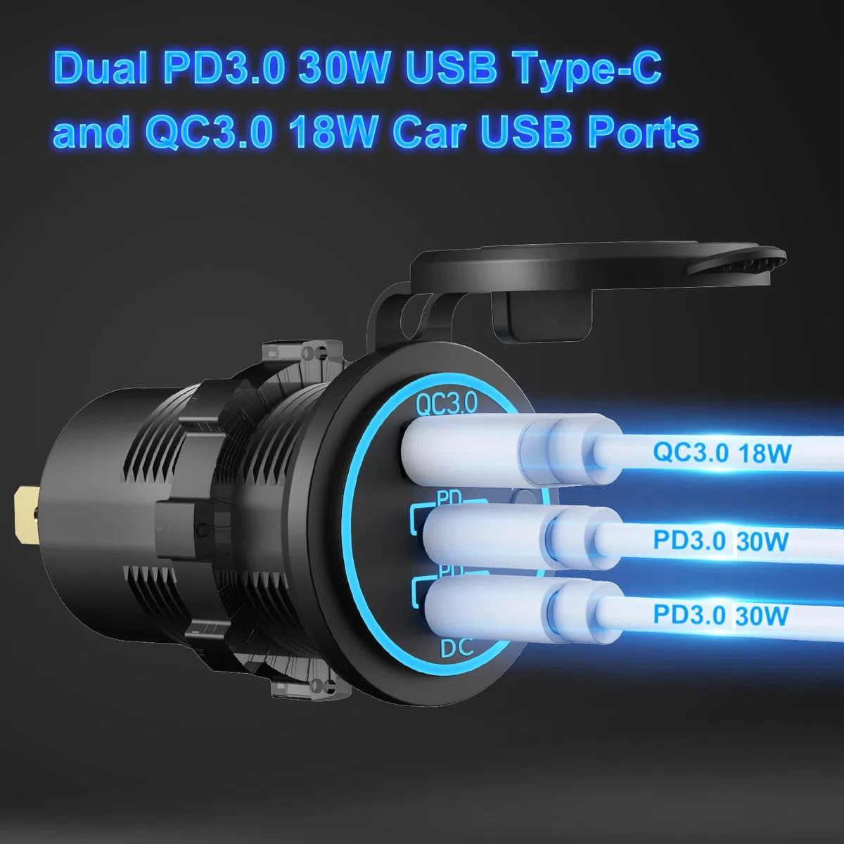 Pannello interruttore barca marina impermeabile, Interruttore a bilanciere a 5 canali Caricabatterie in alluminio con 3 porte Uscita USB 66W 12V, Presa accendisigari 150W e voltmetro per camion, auto