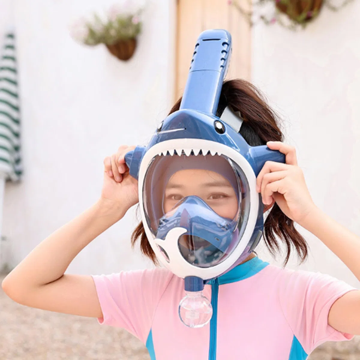 Maschera da snorkeling integrale con sistema di respirazione Dry Top, per bambini, pieghevole, vista panoramica
