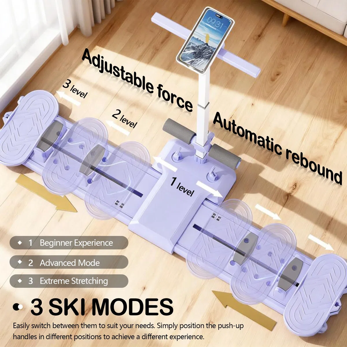 Tavola Reformer Per Pilates, 6 In 1 Ski Machine Per Allenamento Pavimento Pelvico Multifunzionale Tavola Scorrimento Pilates Con Fasce Resistenza Supporto Per Cellulare Trainer Addominale