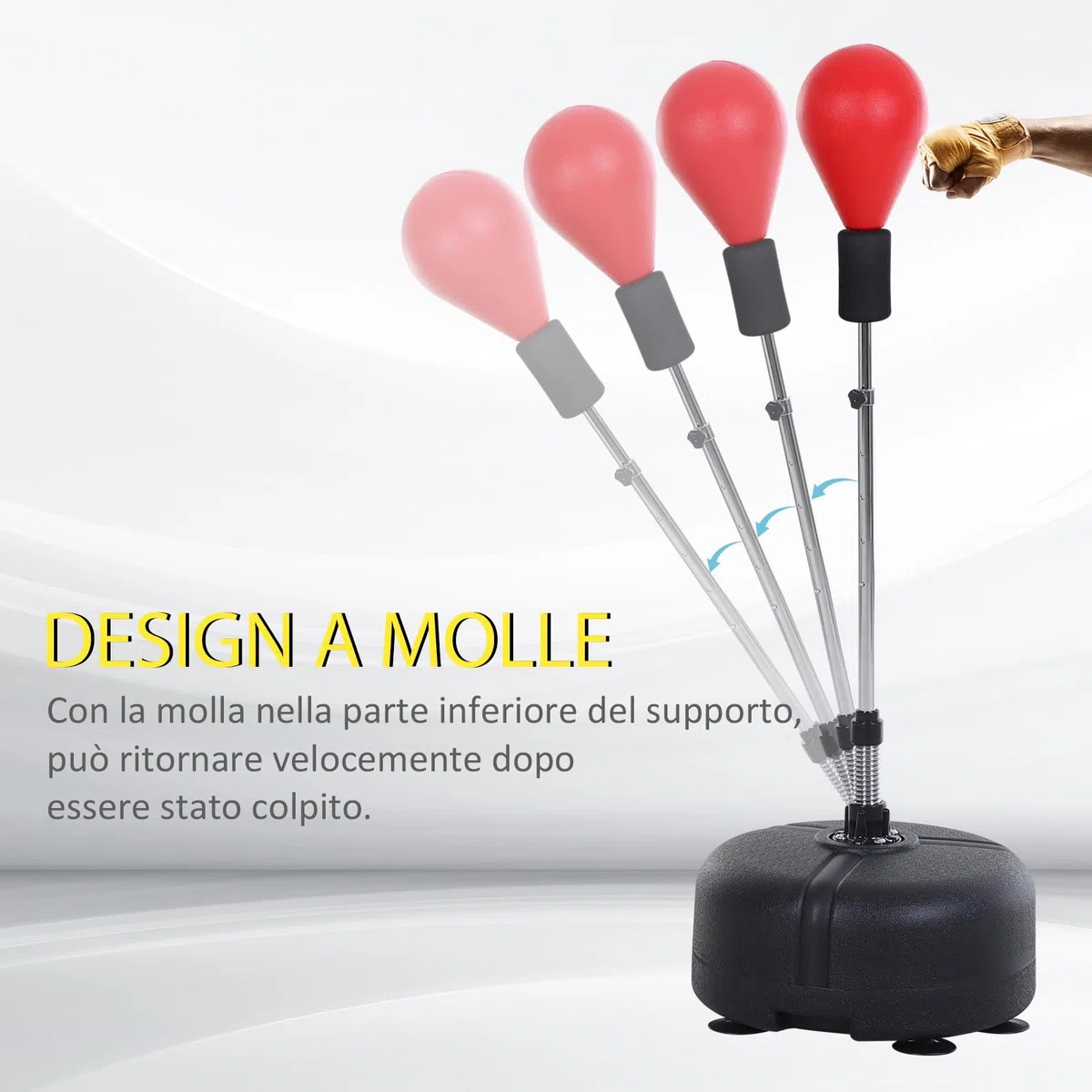 HOMCOM Punching Ball da Terra, Sacco da Boxe da Terra con Base Riempibile, Ventose e Guantoni, Altezza Regolabile 4 Livelli da 136-154 cm, Speed Bag per Home Gym Casa e Palestra