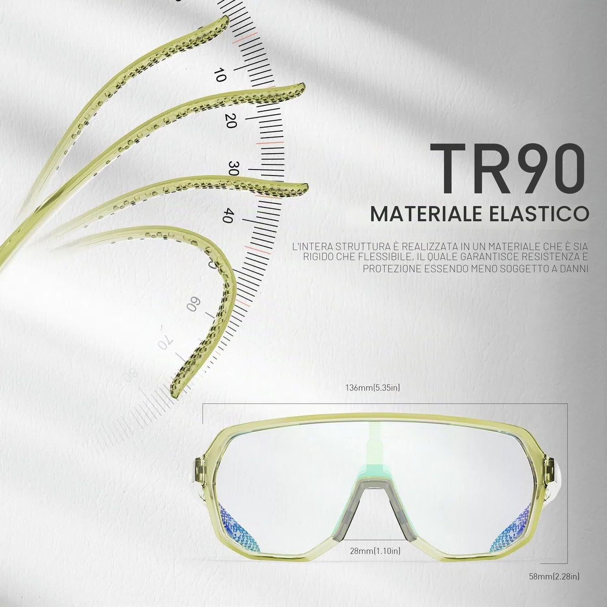 KAPVOE Occhiali Ciclismo Fotocromatici UV400 TR90 Uomo Donna K63 | Fotocromatica da trasparente a verde CAT.1-CAT.2, UV400, ventilazione, TR90 leggero