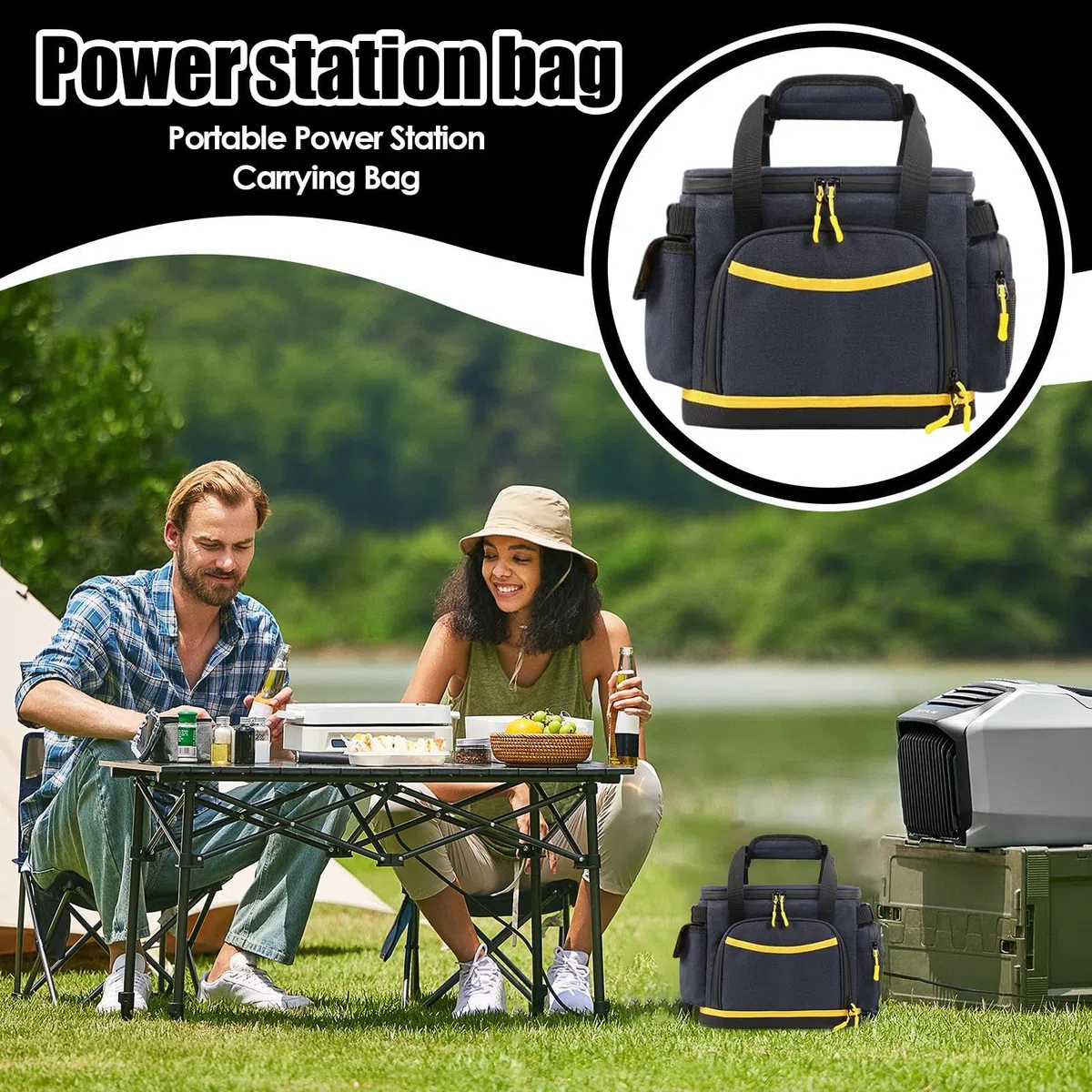 Custodia da trasporto per centrali elettriche, custodia portatile per centrali elettriche, custodia in tessuto Oxford, custodia per accessori antiurto per campeggio, XL, Refer to description, Unisex | Porta Cavi Di Ricarica Portatile Custodia Organizer In