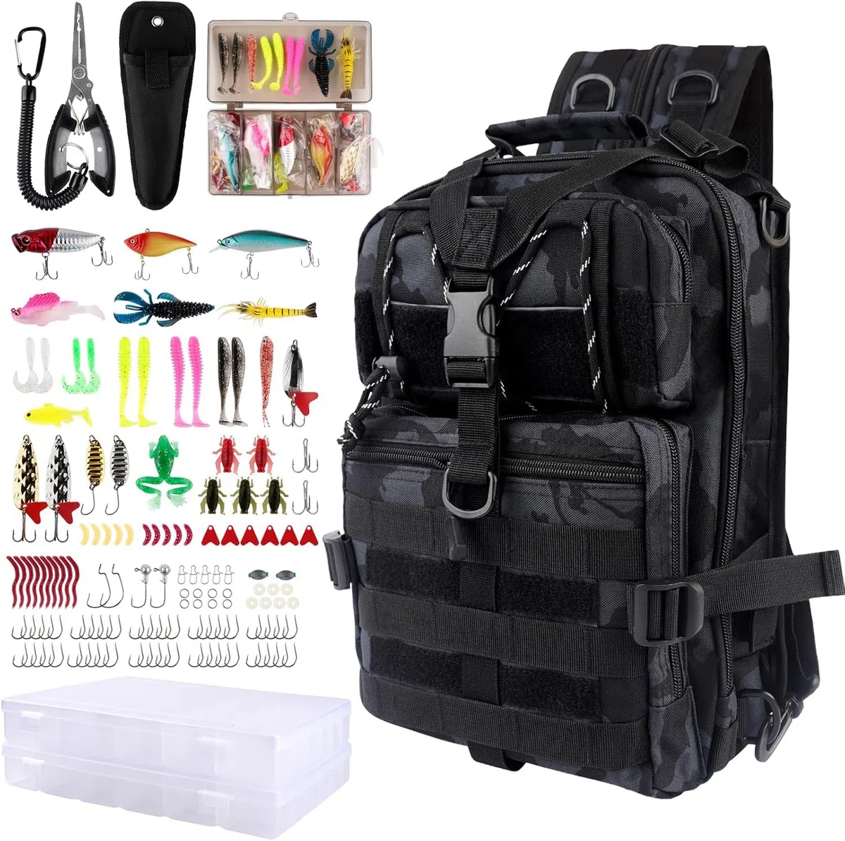 NewBEP 139 Pezzi Zaino Da Pesca Con Accessori Borsa Per Attrezzatura Kit Di Attrezzi Da Pesca Pinze Per Pesci Set Di Attrezzatura Da Pesca In Acqua Salata Nero