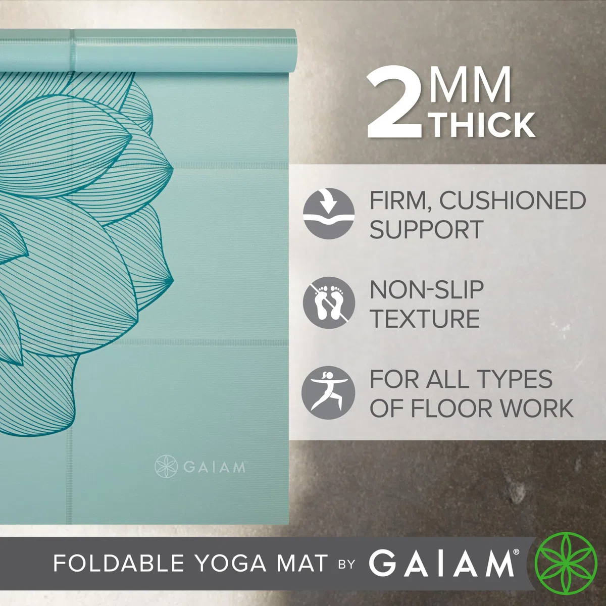 Gaiam, materassino da yoga pieghevole, 2 mm