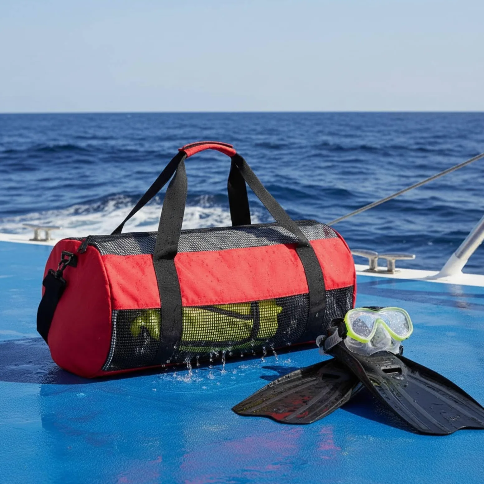 Mesh Duffel Bag Borsa Subacquea Borsa Attrezzatura Sacca Sportiva con Organizzazione Capiente E Trasporto Comodo Adatta per Immersioni Nuoto Barca Spiaggia Piscina