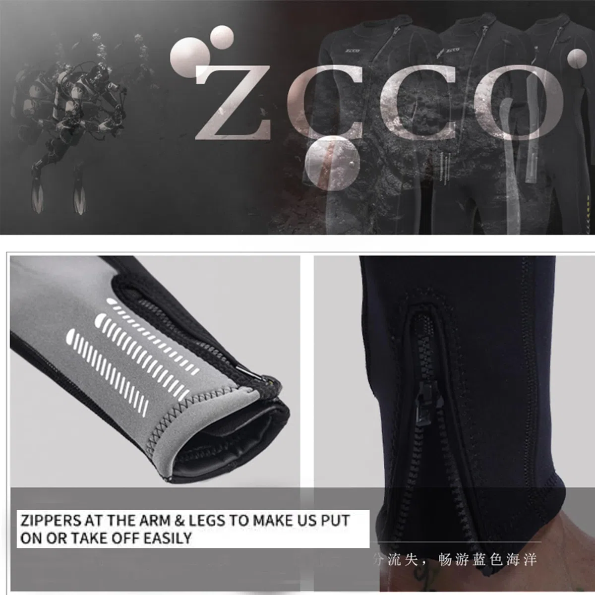 Muta da uomo e da donna, in neoprene, 3 mm, con cerniera frontale, per immersioni, surf, acqua fredda