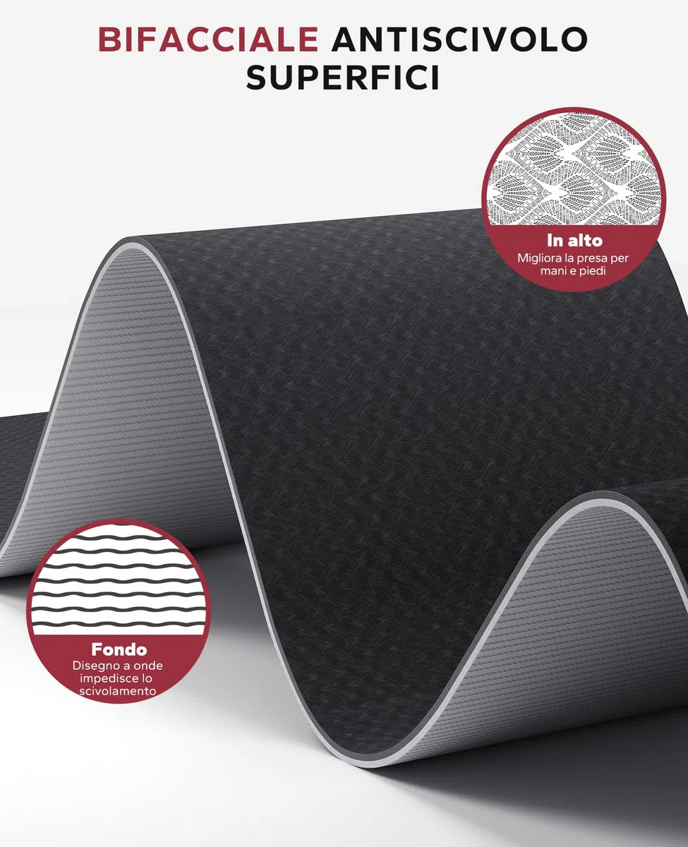 HAPBEAR Tappetino da Yoga Extra Large - 183 cm x 91 cm x 6 mm, TPE Antiscivolo, per Allenamenti a Casa, Yoga, Pilates e Stretching, Resistente, Ecologico,Inclusi Bande di Resistenza e Borsa da Portare