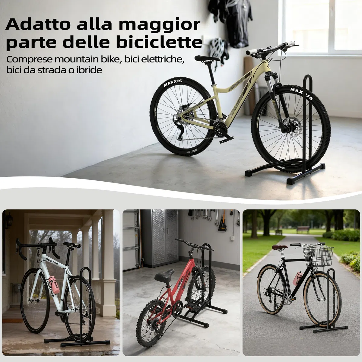 Urban Deco Portabici da Terra, Portabici Rimovibile Porta Bici da Terra, cavalletto Bici rastrelliera Biciclette per Mountain Bike Bici da Corsa MTB, Nero