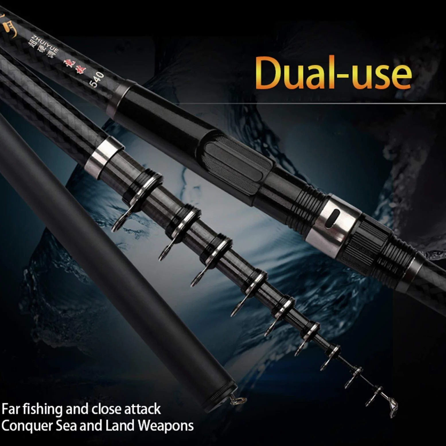 Canna da Pesca a Mosca Canna da Pesca telescopica in Carbonio Nero 6,30 m, 7,2 m, 5,4 m, Canna da Pesca a Mano, Canna da Pesca a Doppio Uso, Attrezzatura da Pesca, Canna da Surf Casting