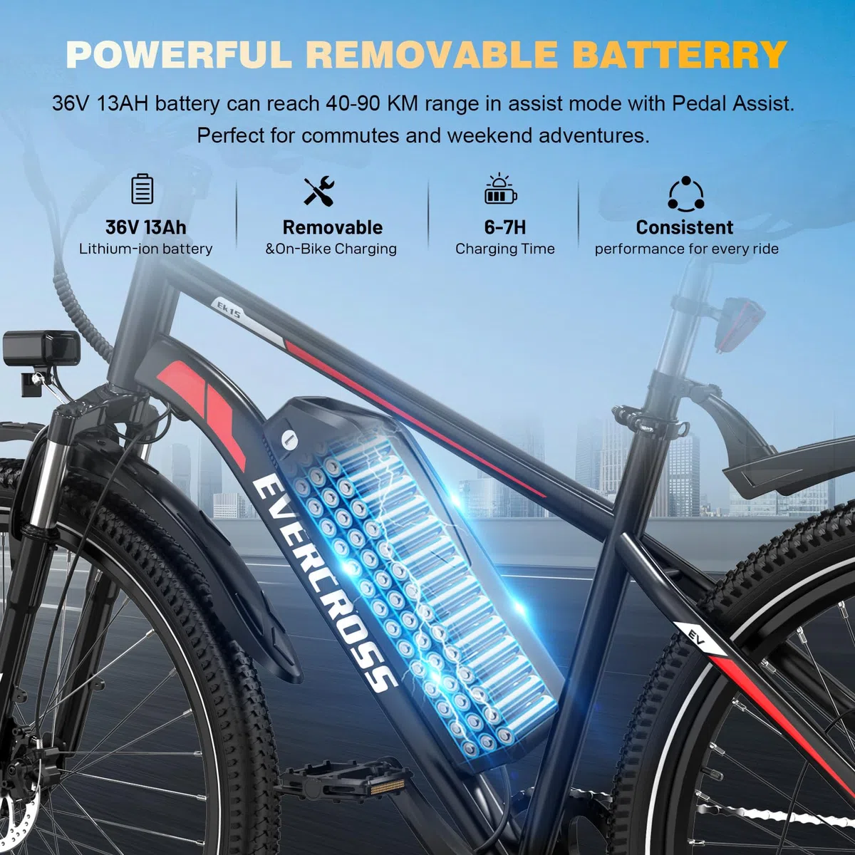 EVERCROSS EK15 Bicicletta Elettrica per Adulti, E-bike 27,5'' con Pedalata - APP, Motore 250W, Batteria 36V 13Ah, 15/20/25 km/h, Cambio a 7 Velocità, Bici Elettrica Urbane Montagna per Unisex
