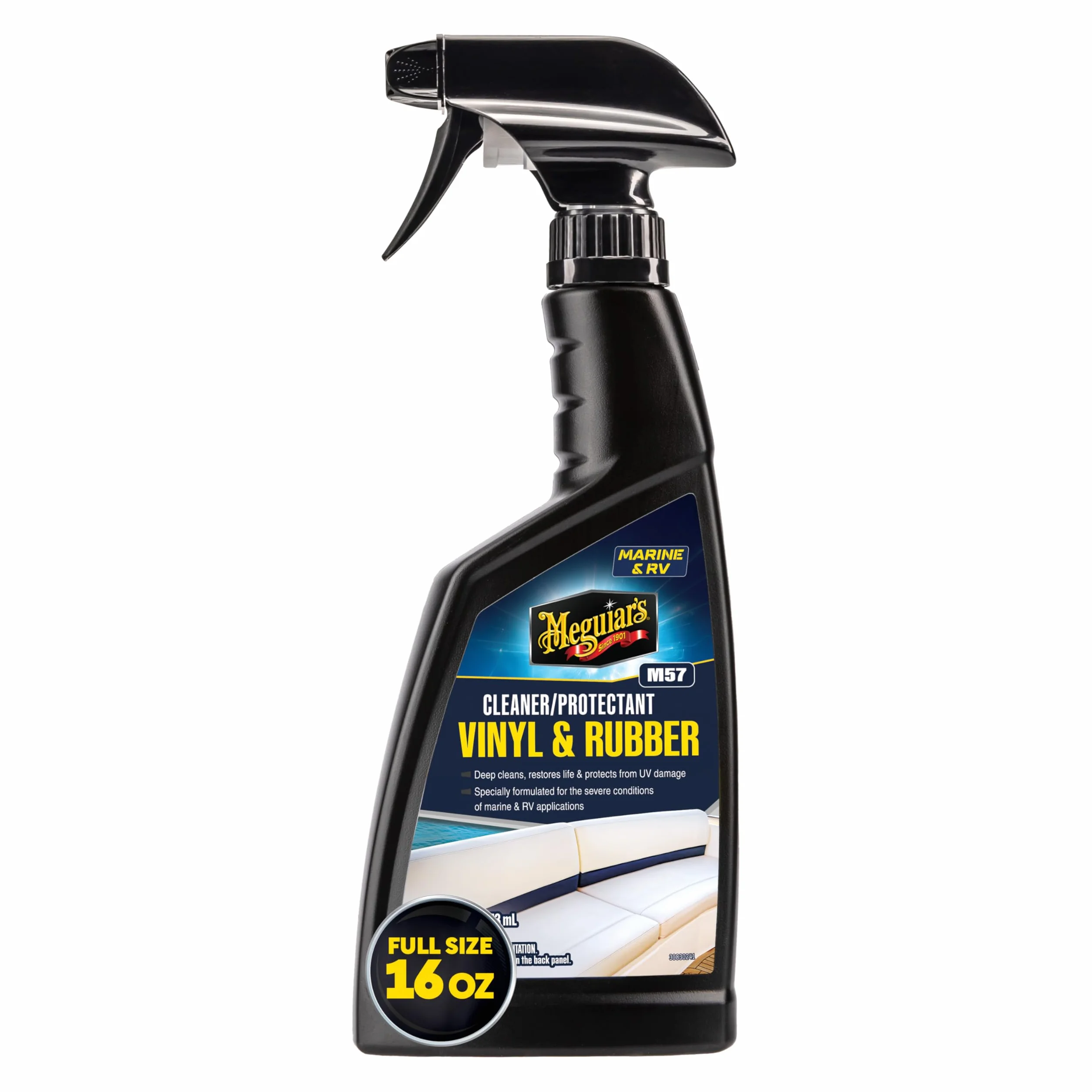 Meguiar's M5716 Detergente e protettivo per vinile e gomma per marine/camper, detergente e protettivo per vinile per barche, rivitalizza plastica e gomma con una formula non grassa facile da usare