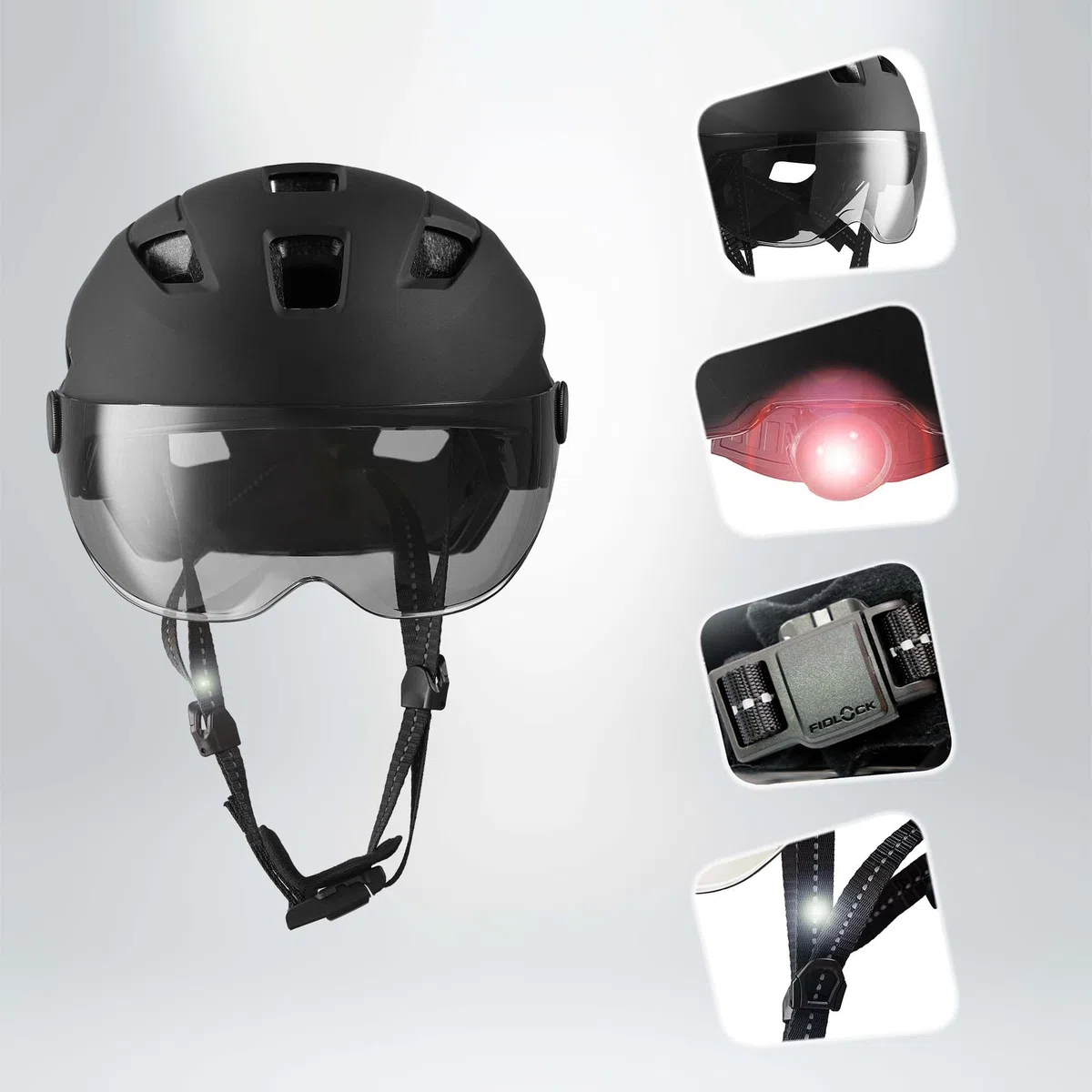 Casco da bicicletta con visiera e indicatore | Unisex per uomo e donna | Per e-bike, mountain bike e city bike | Chiusura magnetica tedesca Fidlock per un facile utilizzo