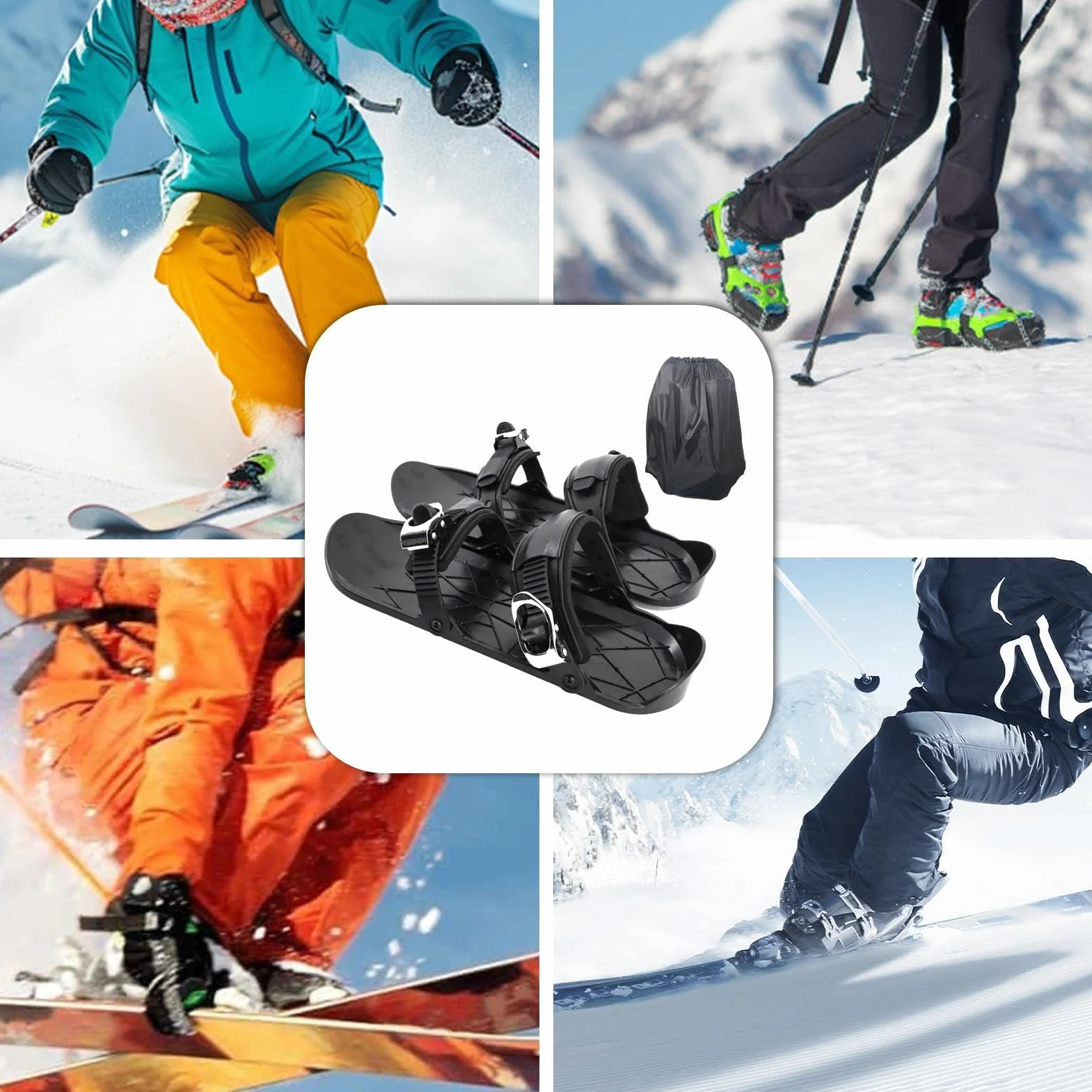 Sci corti – Attrezzi regolabili per pattinaggio su neve, pattinaggio su ghiaccio, leggeri, multifunzionali, antiscivolo, con design facile da indossare, ideali per adulti e bambini, per gare di sci e