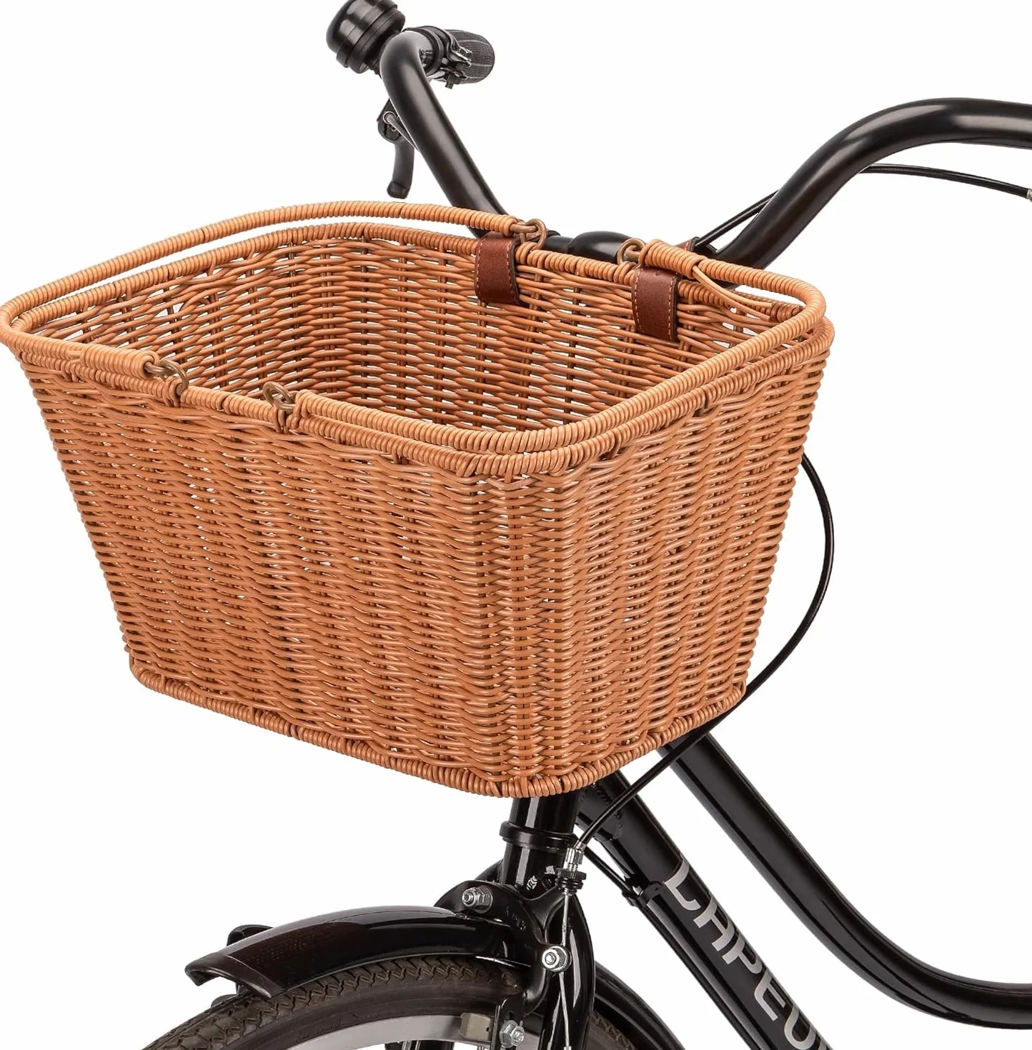 CXWXC Cestino da bici - Robusto cestino anteriore – Cestino in vimini intrecciato a mano con cinghie regolabili in pelle vegana