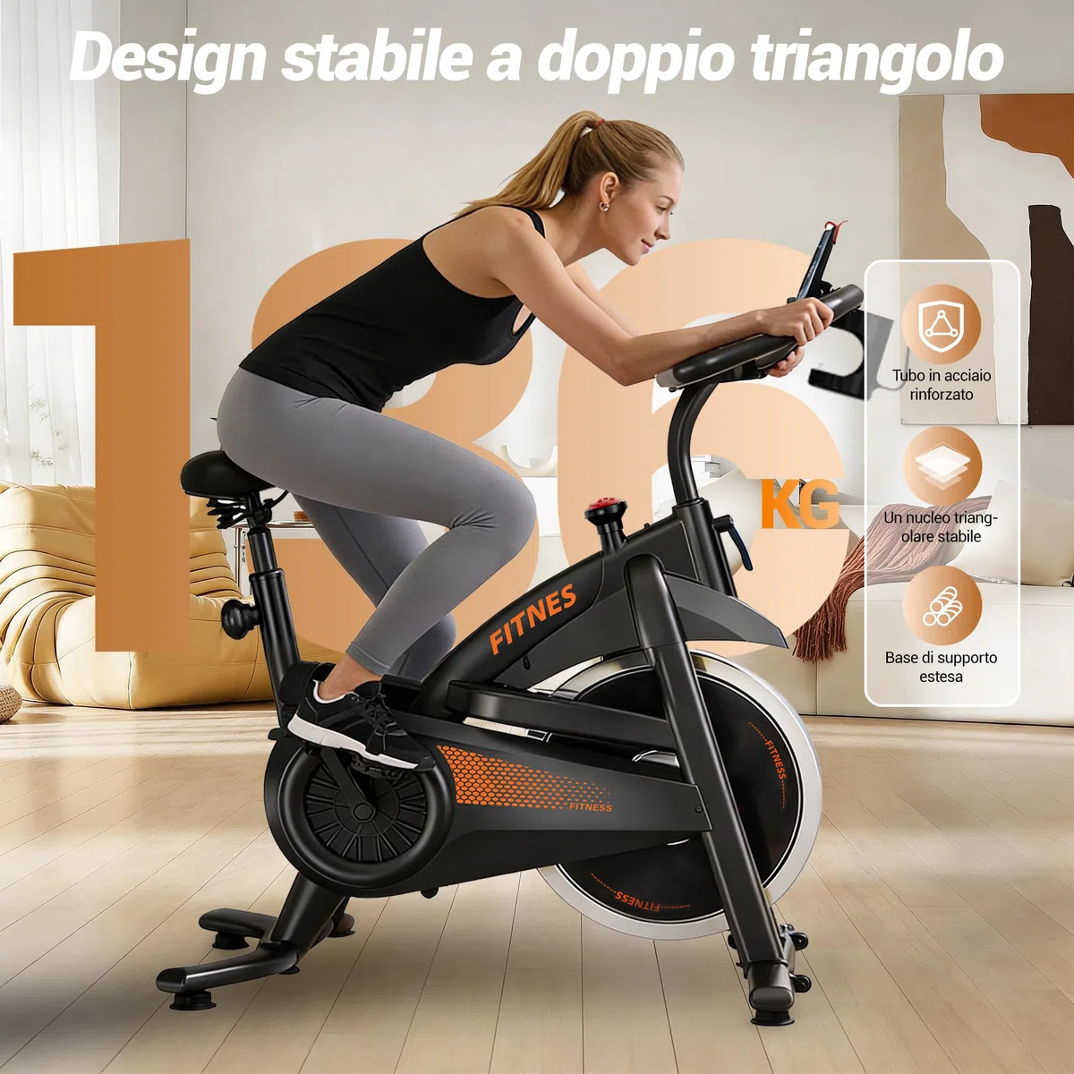 CURSOR FITNESS Cyclette da casa professionale, Cyclette professionale | con misurazione della frequenza cardiaca e display LED, Spin bike con app, capacità di carico fino a 136 kg