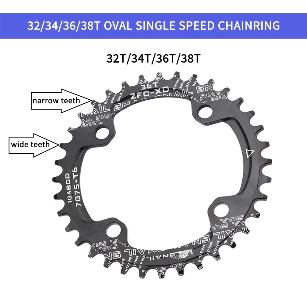 Guarnitura per Mountain Bike da 170 mm, BCD 104, 32/34/36/38T, velocità Singola, Corona Ovale, pedivella Cava Integrata per 8-12 con Movimento Centrale BSA, Lega di Alluminio Nera.
