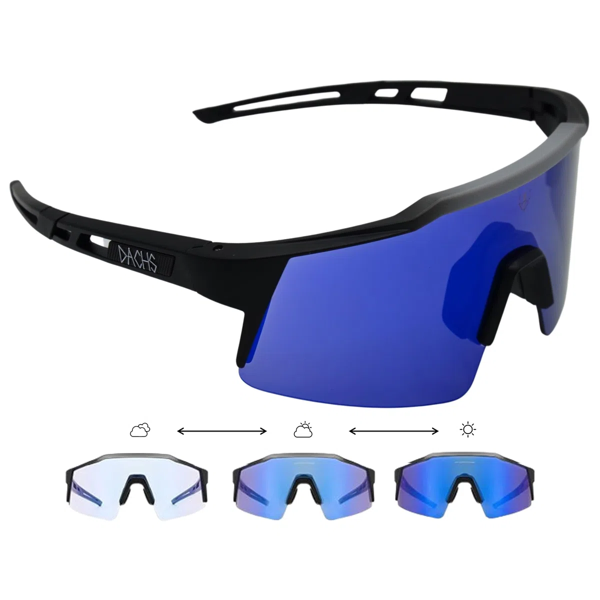 DACHS Occhiali da sole monocromatici unisex – UV400 occhiali da ciclismo auto-tonici – lenti rosse/blu