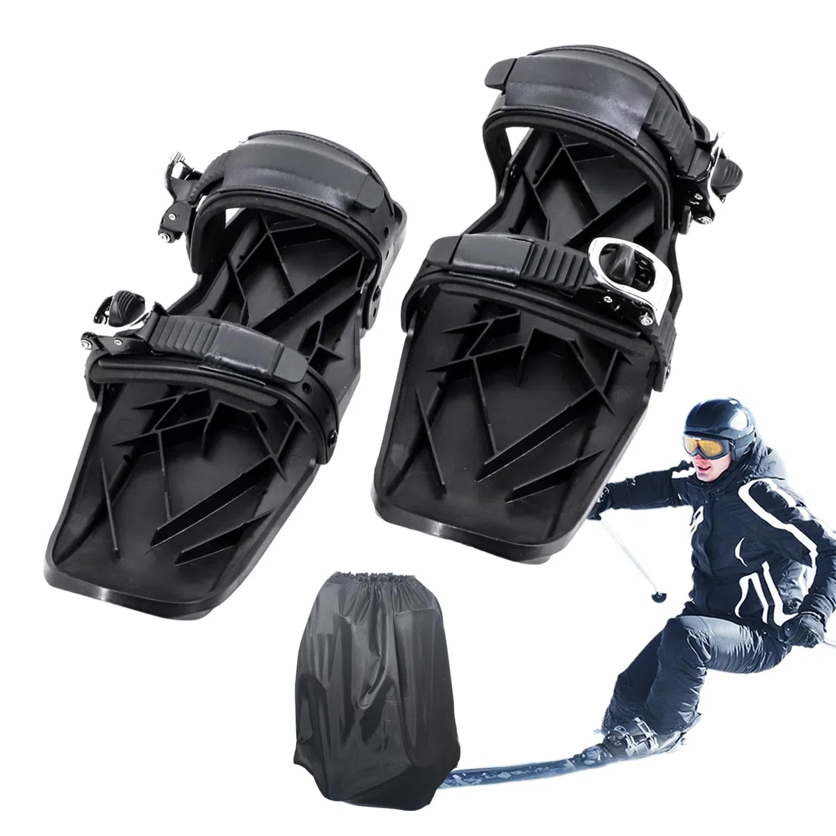 Sci corti, pattini da neve antiscivolo, strumenti da sci leggeri e | regolabili, da sci compatti in nylon e acciaio , con fibbia in metallo e borsa per il trasporto, per adulti, ba