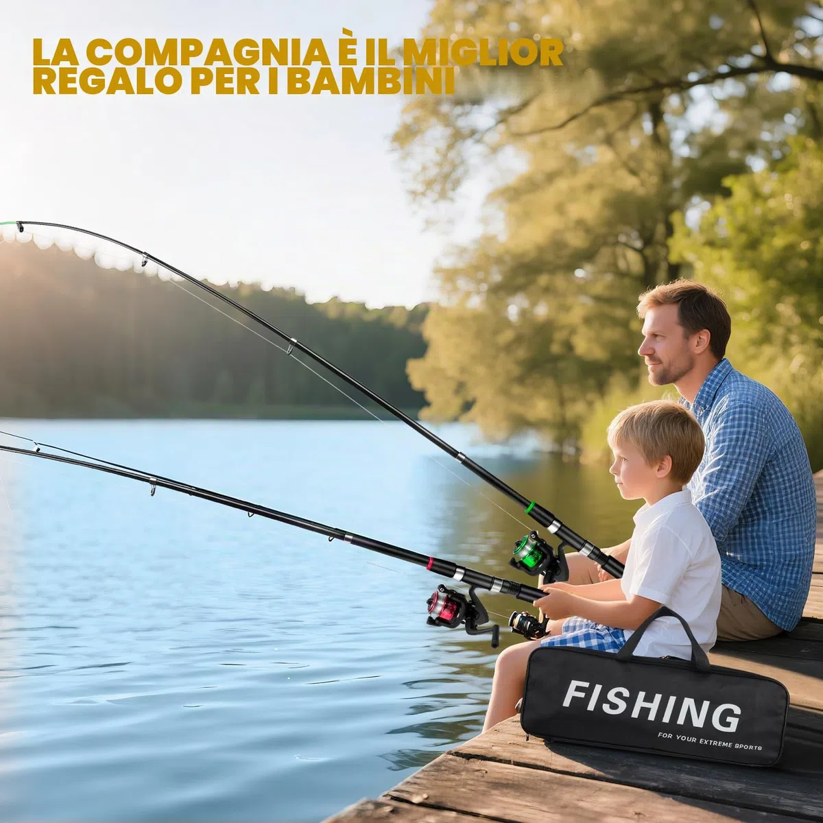 Set da pesca per bambini, 2 bobine telescopiche da pesca da 1,8 m, 3-10 anni, set di canne da pesca per bambini con mulinello ed esca, set di base per pesca per bambini, in fibra di carbonio, set