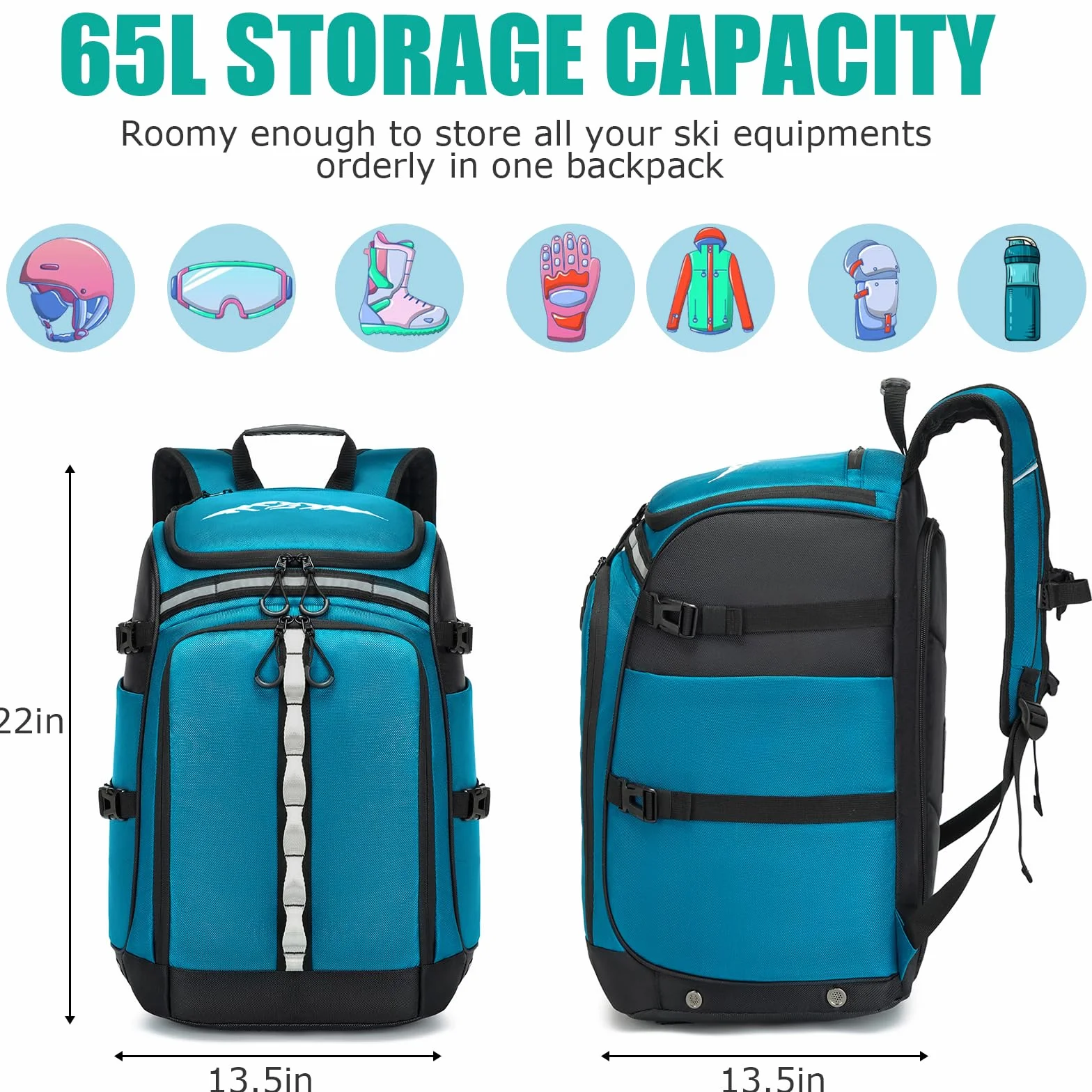 Borsa per scarponi da sci con scomparto per casco, zaino da sci in nylon, 50 l, con borsa per casco, borsa da sci per scarponi da sci, pattini in linea