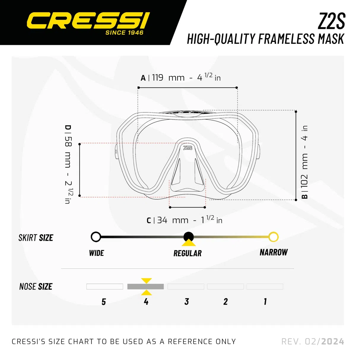 Cressi Maschera subacquea senza cornice per adulti, lente mono, volume interno basso, puro silicone morbido, ZS2: progettata in Italia da Cressi
